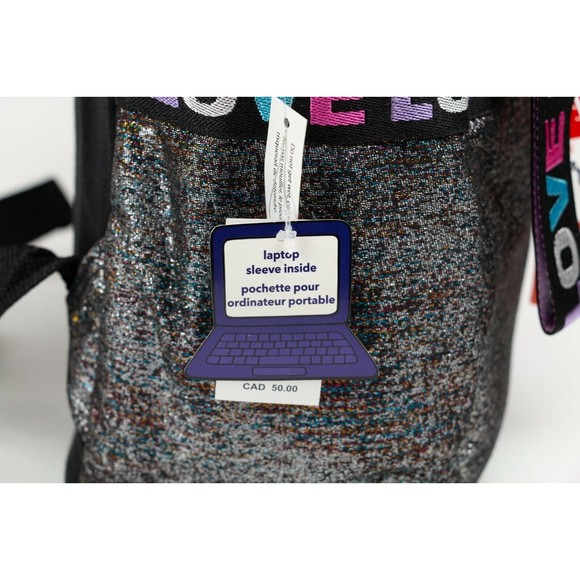 Claire's NWT Multicolor Shiny 15" LOVE Multi-Pocket Backpack w/ Laptop Sleeve - Picture 9 of 10